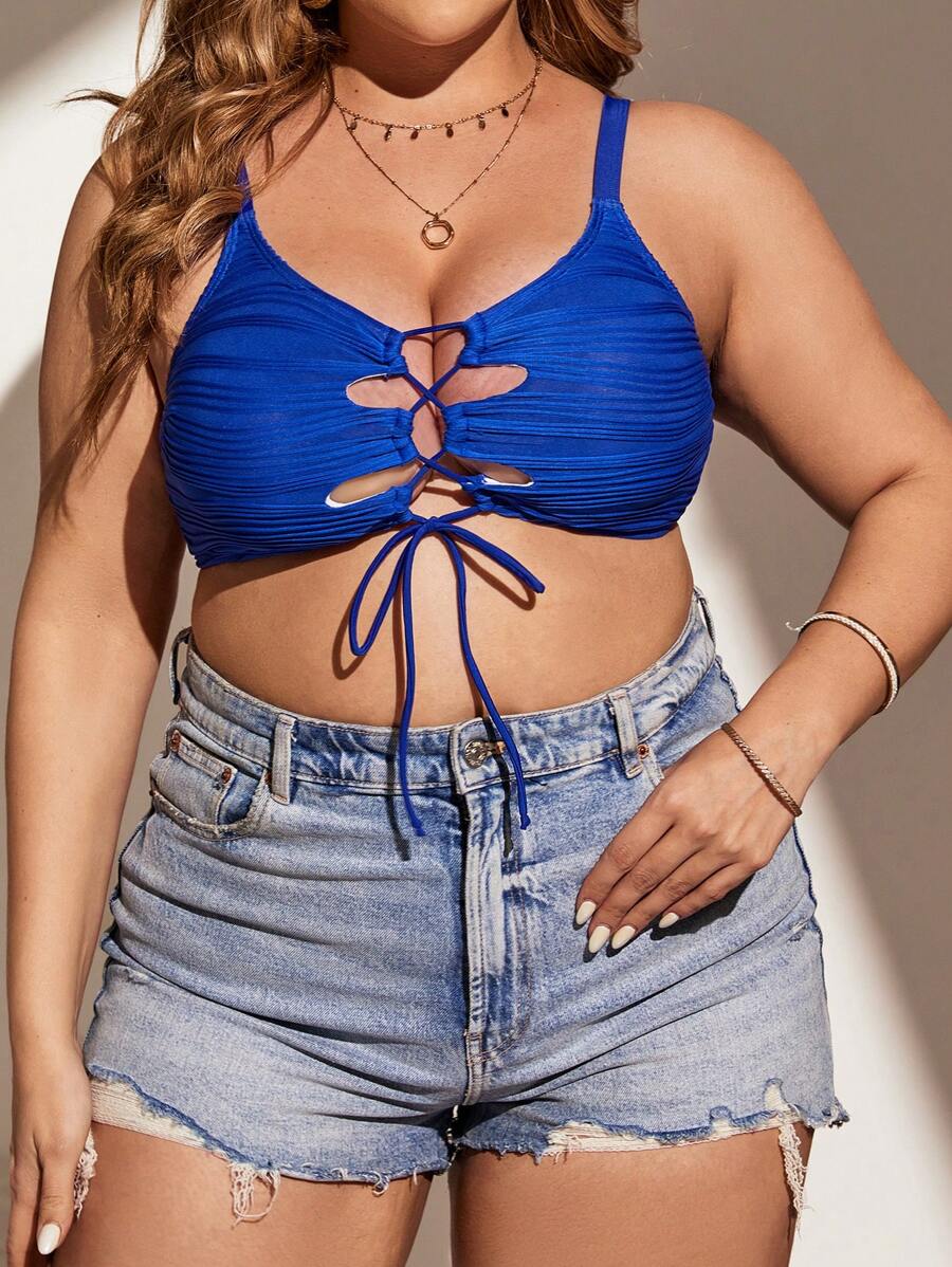 SHEIN Swim Curve Plus Size Women'S Bandeau Bikini Top - Blue - View 1