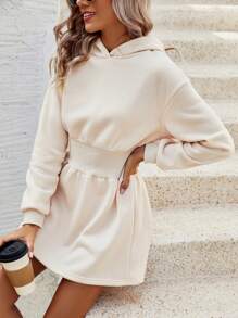 SHEIN Frenchy 女式束口連帽運動衫連衣裙 - 杏色 - 查看 5