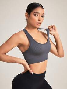 Yoga Basic 無縫瑜伽運動內衣 - 灰色 - 查看 4