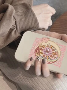 Rosie 太陽、眼睛、月亮手繪保護殼，適用於 iPhone 12/13/14 系列，米色 - 淺粉色 - 查看 3