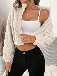 SHEIN LUNE Dây kéo Sang trọng Áo khoác - Màu be - Xem 3