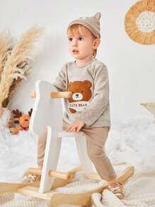 SHEIN Infant Boys' Cute Bear Embroidery Patterned Hat Set For Autumn And Winter - Multicolor - View 6