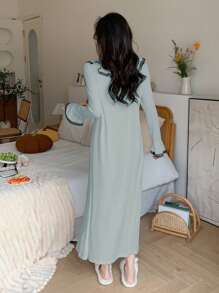 DAZY Women's Ruffled Long Sleeve Nightgown Pajama Fall,Winter - Green - View 2