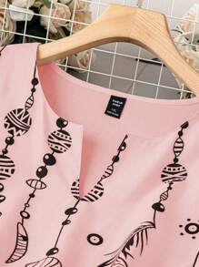 EMERY ROSE Plus Size Feather Printed Long Sleeve Dress - Coral Pink - View 3