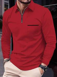 Men's Long Sleeve Polo Shirt - Red - View 1