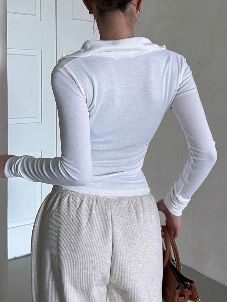 Women's Slim Fit High Neck Half Button T-Shirt Long Sleeve Women Tops