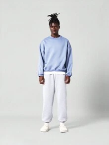 SUMWON Áo nỉ oversize Áo chui đầu thể thao cổ tròn vải nỉ French Terry Quần áo thể thao thường ngày Quần áo mặc ở nhà mùa thu đông Quần áo dạo phố thiết yếu - Màu xanh bụi bặm - Xem 4