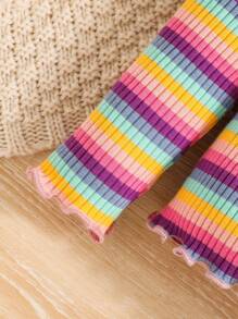 SHEIN Em bé Cô gái Dễ thương Sọc Chi tiết thêu Tay áo dài Áo - Hồng - Xem 4