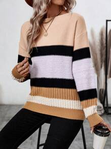 SHEIN LUNE Suéter De Hombro Caído Con Color Contrastante Para Mujer