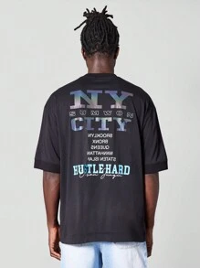 SUMWON 超大版型 T 恤，正面和背面均印有反光图案 - 黑色 - 查看 1