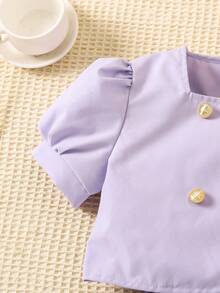 SHEIN 幼童女孩優雅淑女款實色兩件套裝 - 紫色 - 查看 5