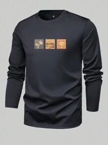 Men Tropical Print Tee - Black - View 1