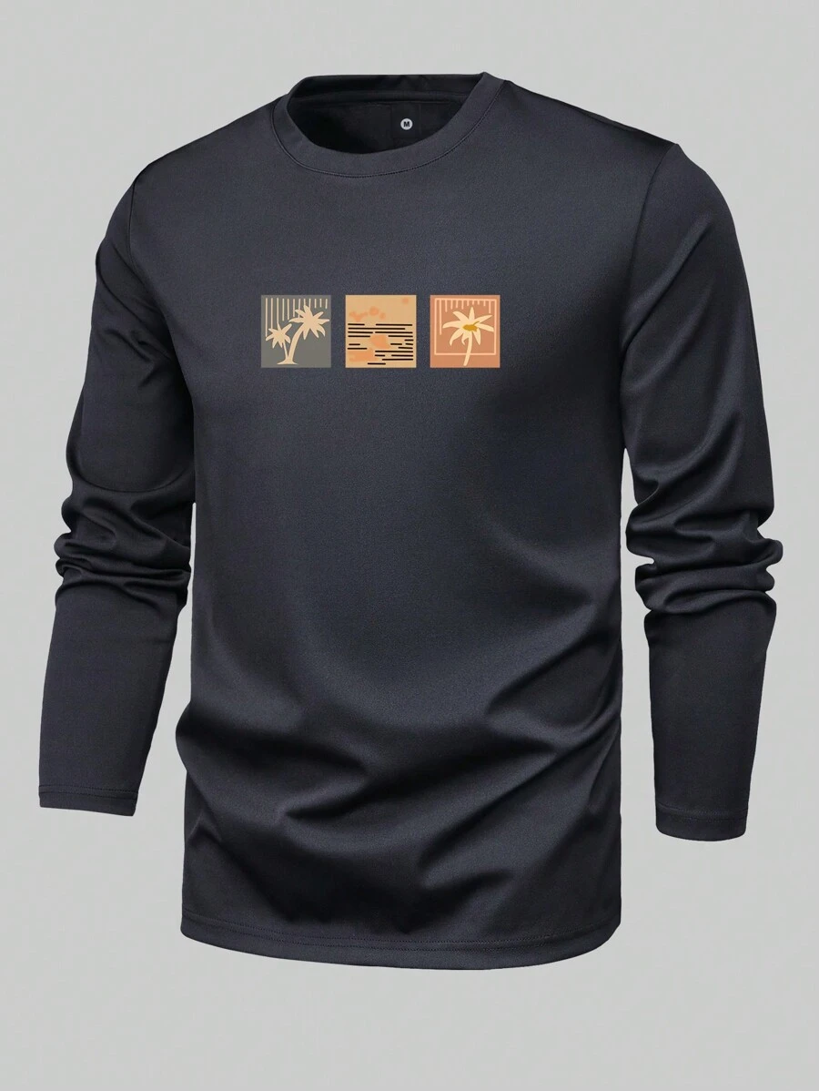 Men Tropical Print Tee - Black - View 1