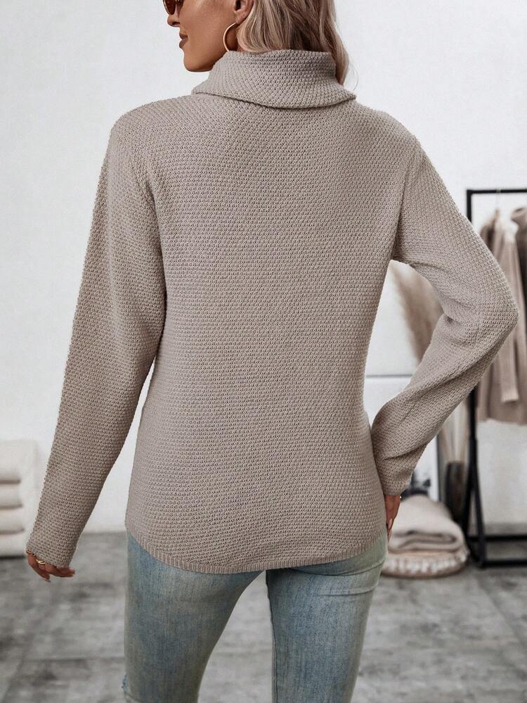 Women's Turtleneck Twist Asymmetrical Hem Knit Pullover Fall Winter Sweater