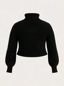 SHEIN ICON 女式大尺碼純色鉸空毛衣套頭 - 黑色 - 查看 2