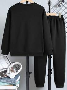 青少年男孩蜘蛛圖案圓領運動衫和運動長褲兩件套裝 - 黑色 - 查看 2