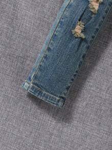 SHEIN Leap Crew Young Boy Distressed Jeans With Frayed Hem Kids Ripped Jeansboys Ripped Jeansripped Jeans For Kids - Light Wash - View 7