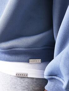 SUMWON Áo nỉ oversize Áo chui đầu thể thao cổ tròn vải nỉ French Terry Quần áo thể thao thường ngày Quần áo mặc ở nhà mùa thu đông Quần áo dạo phố thiết yếu - Màu xanh bụi bặm - Xem 8