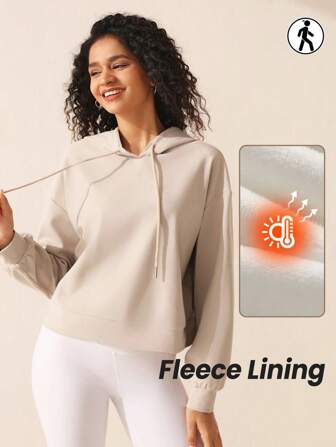 Lifespree Solid Color Drawstring Hooded Sports Sweatshirt