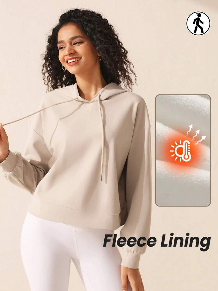 Solid Color Drawstring Hooded Sports Sweatshirt