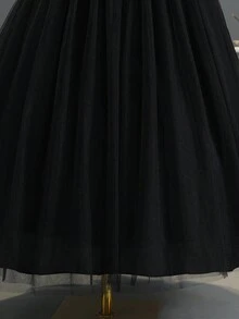 女孩閃亮網紗心形亮片連衣裙,適合演出、婚禮、晚會、生日等場合 - 黑色 - 查看 3