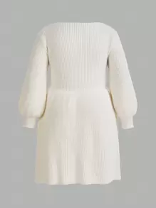 SHEIN Unity Plus Size Women'S Long Sleeve Knitted Sweater Dress - White - View 2