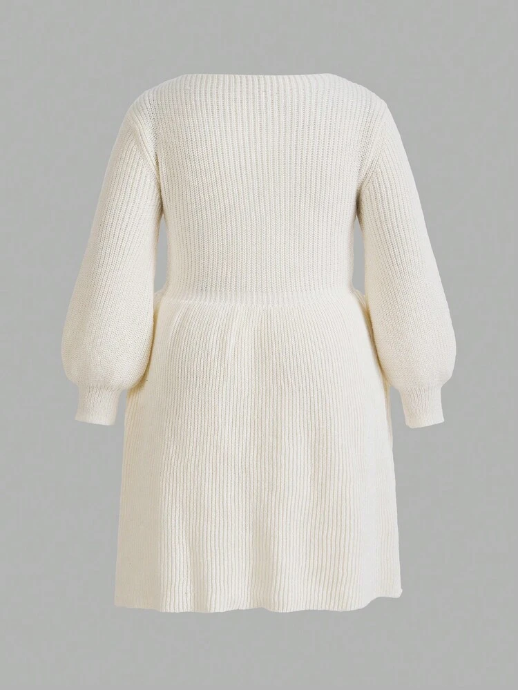 Plus Size Women'S Long Sleeve Knitted Sweater Dress
