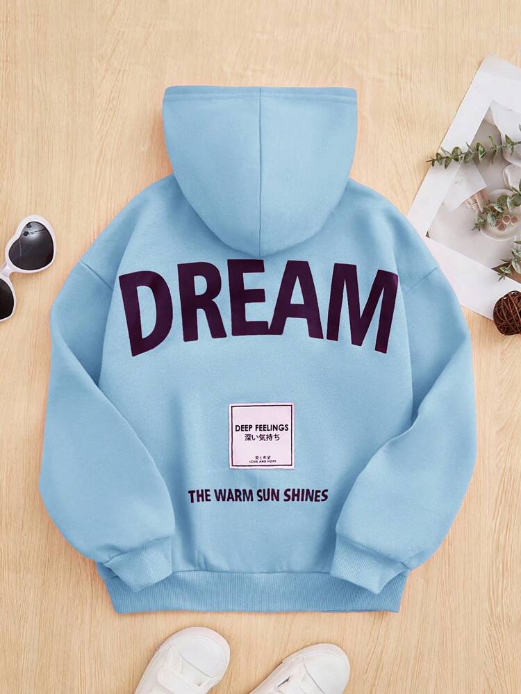 Girls' Loose Fit Casual Hooded Sweatshirt With Letter Print