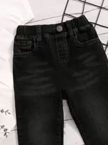 Ung pojke Tvättade Slant Pocket Casual Jeans - Svart - Visa 4