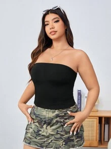 SHEIN EZwear Top fără bretele tricotat negru de mărime Plus