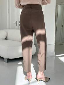 DAZY 女士纯色商务休闲裤，女士正装裤 - 棕色 - 查看 2