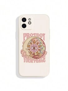 Rosie 太陽、眼睛、月亮手繪保護殼，適用於 iPhone 12/13/14 系列，米色 - 淺粉色 - 查看 1