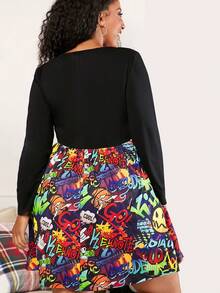 SHEIN CURVE+ Talla grande Vestido Navidad con estampado de dibujos animados - Multicolor - Ver 2