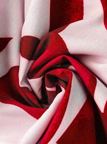 SHEIN Clasi Kích thước lớn In thực vật Đầm Với Cắt ra Eo Và Tay áo chân cừu - Đỏ - Xem 3