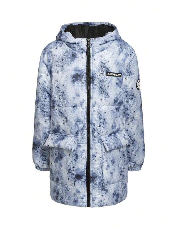 Tween Boy Loose Fit Casual Pattern-Printed Hooded Thickened Jacket