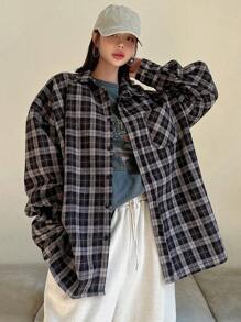 DAZY Camisa A Cuadros Con Hombros Caídos - Multicolor - Ver 4