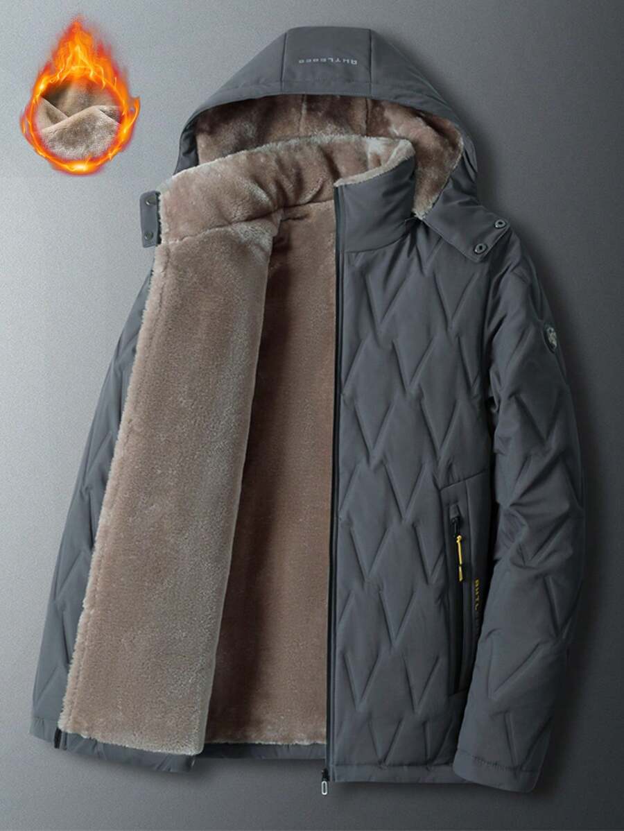 Men's Plus Size Thermal Lined Hooded Casual Warm Coat - Dark Grey - View 1