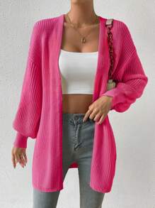 SHEIN Essnce 純色下垂肩休閒針織外套 - 玫紅色 - 查看 5