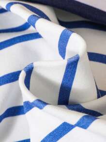 SHEIN Baby Boys' College Style Striped Short Sleeve Top With Sailor Collar - Multicolor - View 3