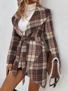 SHEIN LUNE 女式格子束帶大衣 - 彩色 - 查看 5