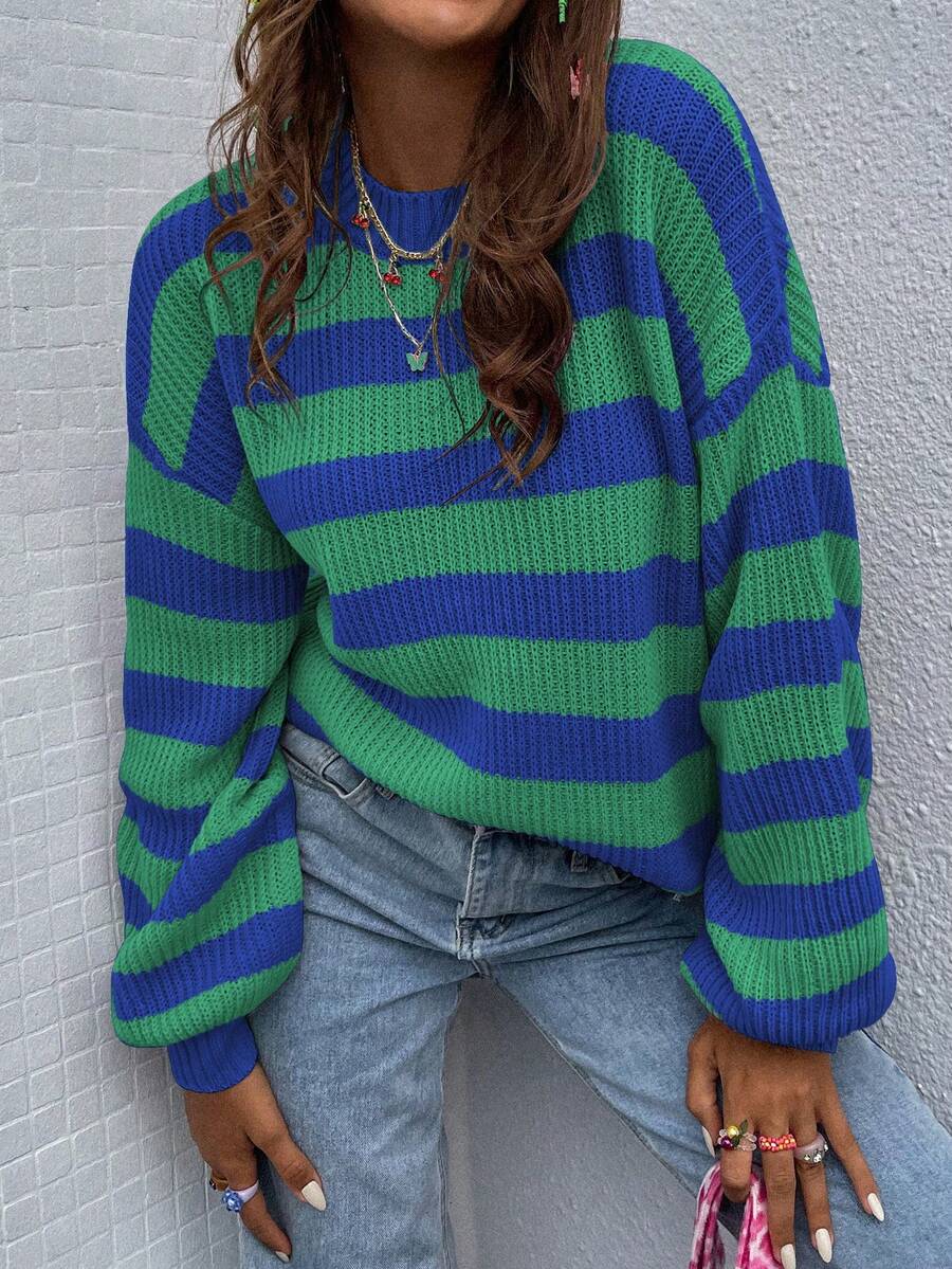 SHEIN Essnce Color-Block Striped Drop Shoulder Sweater - Multicolor - View 1