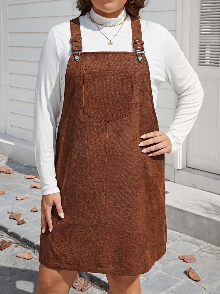 Plus Size Two Piece Set Including Overall Skirt And Long Sleeve Top