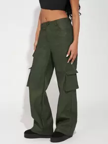 SHEIN Haute 女性貨物長褲 - 軍綠色 - 查看 5