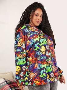 SHEIN CURVE+ 圣诞节加大码字母卡通图案落肩卫衣 - 彩色 - 查看 6