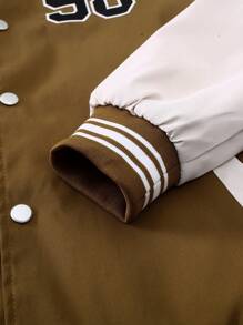Manfinity Campus Court Chaqueta De Béisbol Para Hombre Con Bloques De Color Con Letras Impresas - Camel - Ver 4