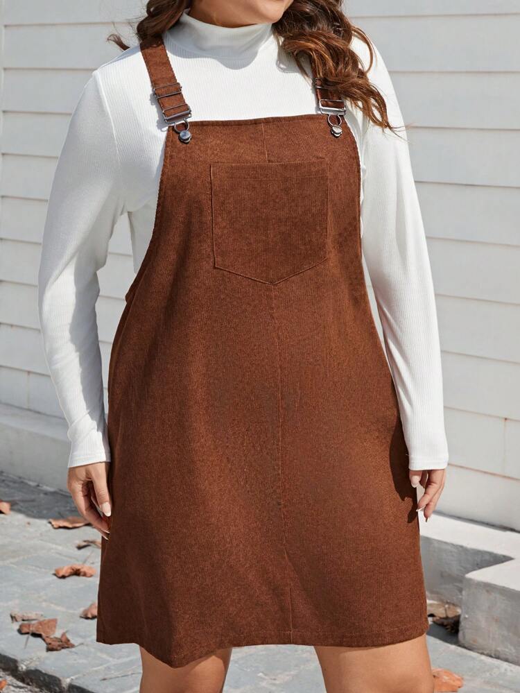 Plus Size Two Piece Set Including Overall Skirt And Long Sleeve Top