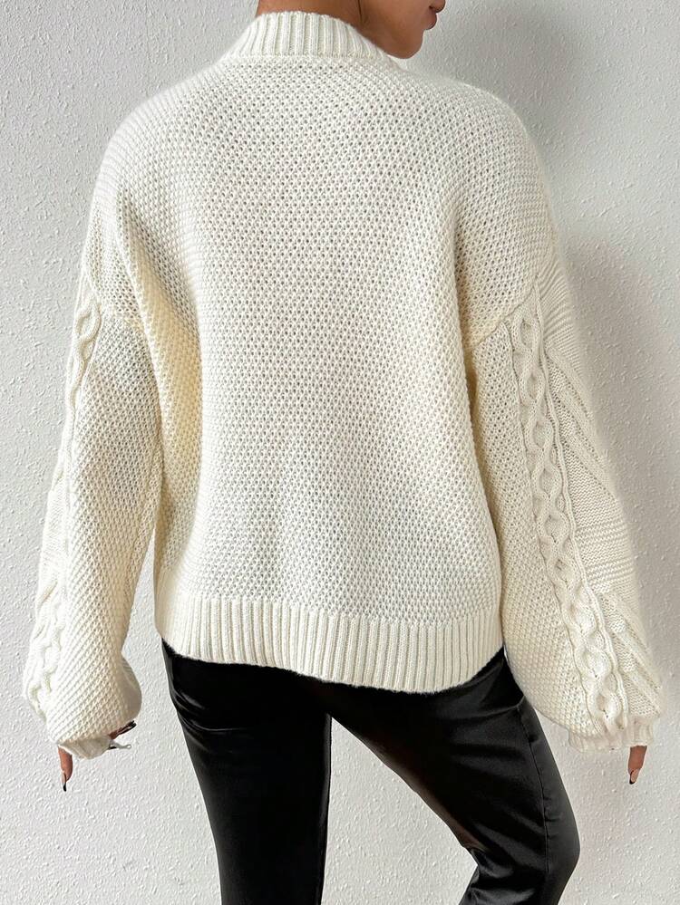 Solid Color Drop Shoulder Lantern Sleeve Knit Pullover Fall Winter Sweater