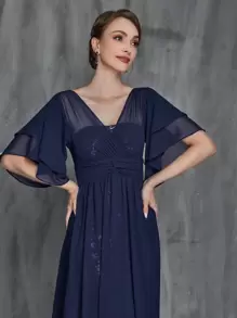 Women's Butterfly Sleeve Contrast Chiffon Sequin Dress