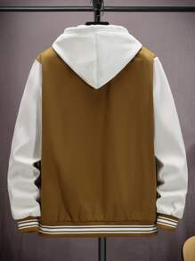 Manfinity Campus Court Chaqueta De Béisbol Para Hombre Con Bloques De Color Con Letras Impresas - Camel - Ver 2