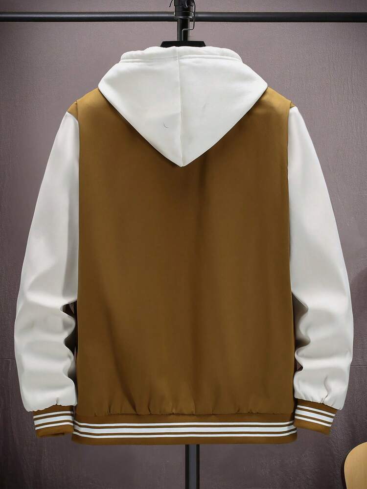 Men'S Letter Printed Color Block Baseball Jacket